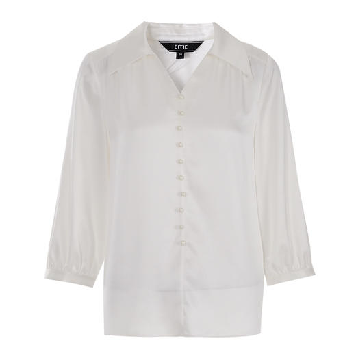 EITIE爱特爱夏季新款纯色显瘦简约白色通勤上衣7413104 商品图5
