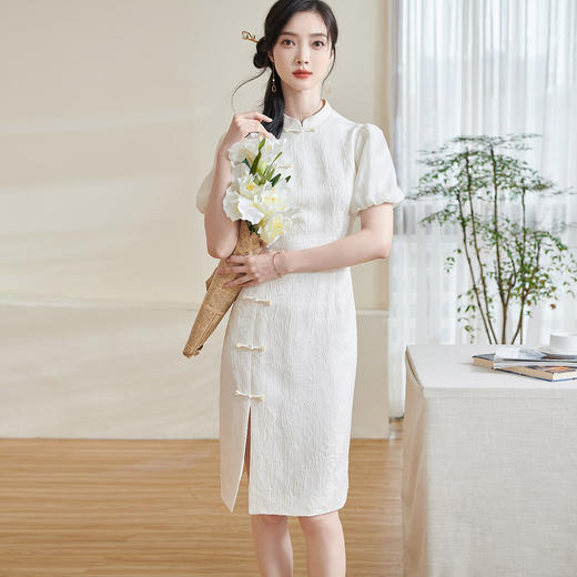 2025夏季新中式提花改良旗袍裙气质开叉连衣裙1474 商品图4
