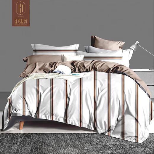 红秀世纺 全棉斜纹四件套（咖色醇香）HX2211-C002 商品图0