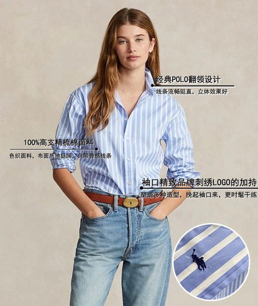 RL竖条纹棉质衬衫 1OO%高支精梳棉面料 布面质地挺阔 自带骨感线条 日常通勤好搭配 商品图4