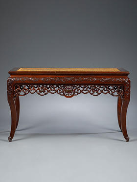 【已售】独角鹿西洋古董20世纪初中国出品镂雕装饰胡桃木束腰三弯腿藤编凳面长方凳