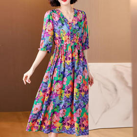 FW 2402妈妈中袖碎花连衣裙洋气减龄时尚显瘦遮肚裙