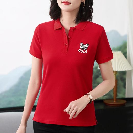 时尚休闲韩版修身翻领Polo衫短袖T恤女2024夏季新款通勤职业装 商品图1