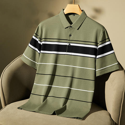 【新款DPF】大依优型大码条纹短袖Polo衫翻领加肥加大男装大号大码上衣男士休闲半袖夏季 商品图1