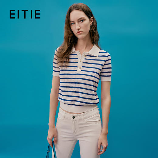 EITIE爱特爱夏季新款条纹显瘦百搭时尚针织衫7401103 商品图0