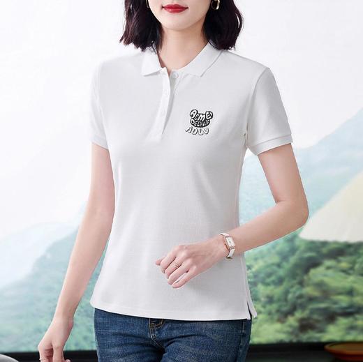 时尚休闲韩版修身翻领Polo衫短袖T恤女2024夏季新款通勤职业装 商品图0