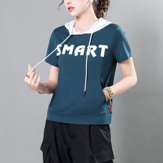休闲天丝罗马连帽短袖T恤女2024夏季新款光滑垂感宽松显瘦上衣 商品图1