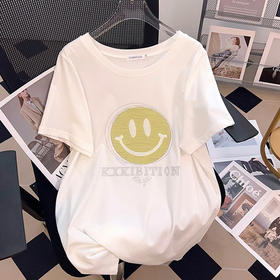 优待源选夏季纯棉短袖T恤笑脸印花女款可爱宽松版休闲上衣YXSX50319