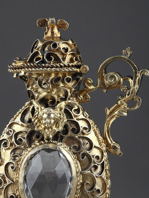 独角鹿西洋古董19世纪法国出品银鎏金精雕装饰水晶嗅盐瓶/香水瓶 商品图2