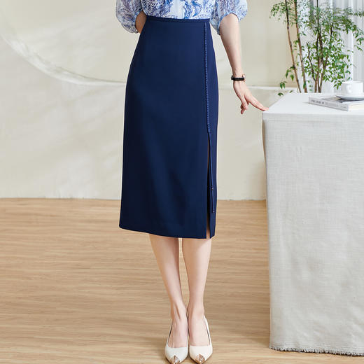 剩S/XL/XXL 米思阳2025秋夏季新款气质国风高腰直筒开叉一步裙半身裙0834 商品图3