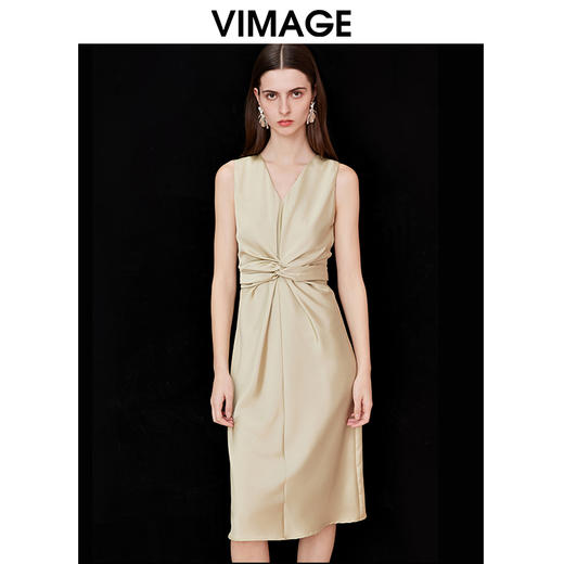 VIMAGE纬漫纪夏季新款V领时尚收腰显瘦无袖连衣裙V2107722 商品图5