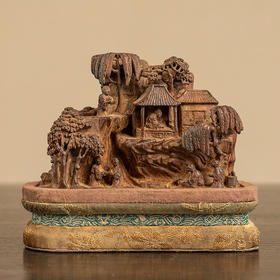 清 竹雕山水人物山子摆件