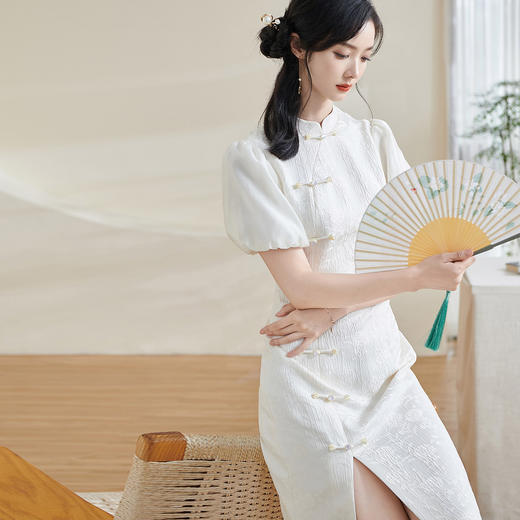 2025夏季新中式提花改良旗袍裙气质开叉连衣裙1474 商品图0