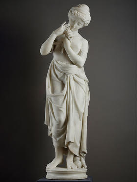 独角鹿西洋古董1900年代意大利雕塑家Francesco Mariotti 签名创作《年轻的少女》大理石雕塑