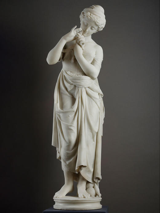 独角鹿西洋古董1900年代意大利雕塑家Francesco Mariotti 签名创作《年轻的少女》大理石雕塑 商品图0