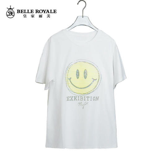 优待源选夏季纯棉短袖T恤笑脸印花女款可爱宽松版休闲上衣YXSX50319 商品图3