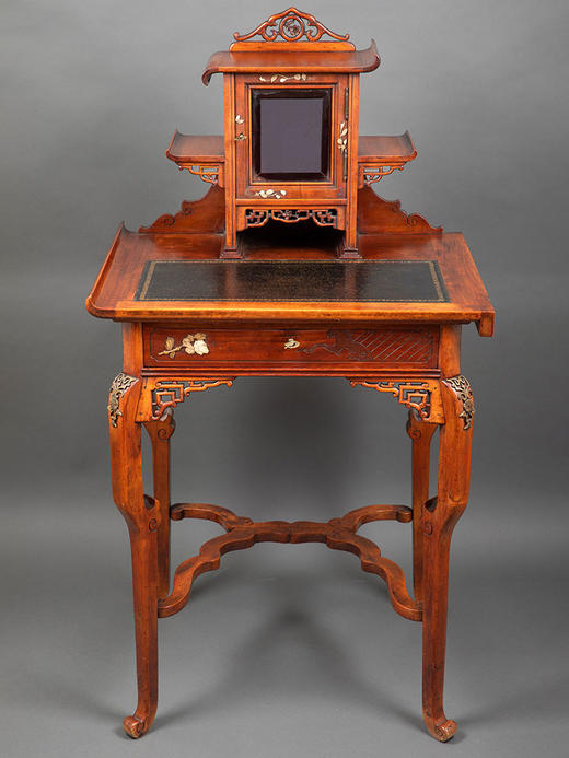 独角鹿西洋古董19世纪法国出品东方风格祥纹镂雕花蝶装饰写字桌/梳妆台 商品图0