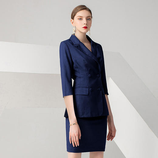 IWY/藏青色七分袖千鸟格时尚气质女神职场商务OL工作服高端职业西服套装女C10387+PS10310 商品图6