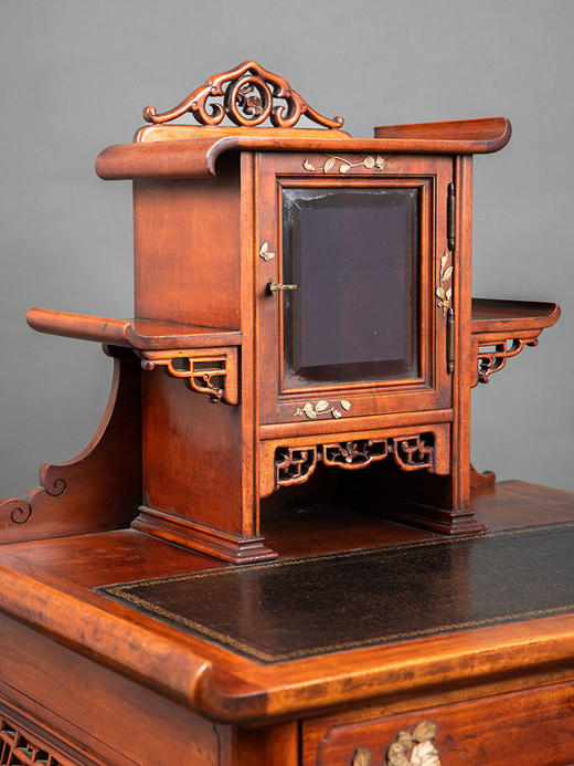 独角鹿西洋古董19世纪法国出品东方风格祥纹镂雕花蝶装饰写字桌/梳妆台 商品图2