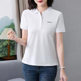 休闲通勤风翻领Polo衫短袖T恤女2024夏季新款印花套头修身上衣