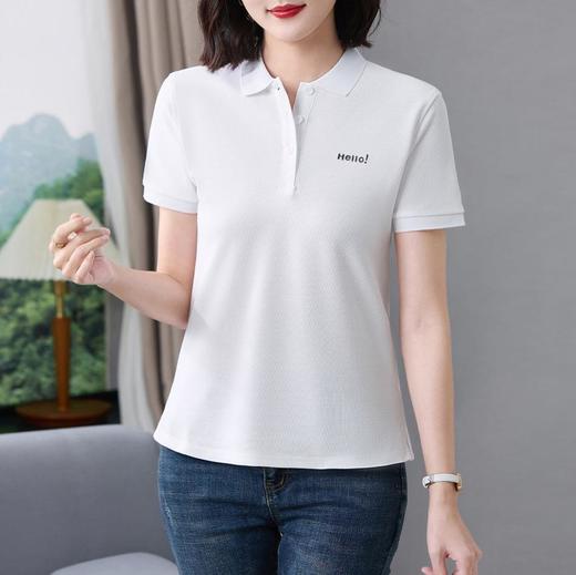 休闲通勤风翻领Polo衫短袖T恤女2024夏季新款印花套头修身上衣 商品图0