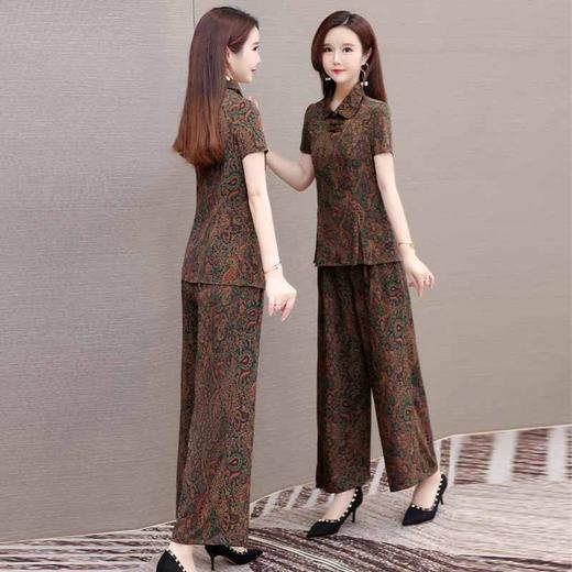 QYM 1814A21-Y时尚小衫阔腿裤中式复古印花套装 商品图2