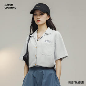 马登刺绣古巴领衬衣宽松设计感短袖小众休闲上衣内搭叠穿薄夏季女