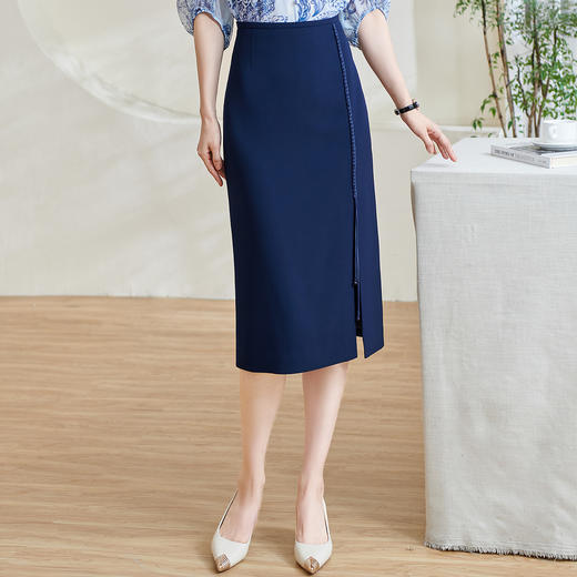 剩S/XL/XXL 米思阳2025秋夏季新款气质国风高腰直筒开叉一步裙半身裙0834 商品图0