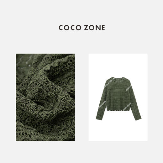 COCO ZONE2024圆领镂空长袖毛衣设计感百搭毛针织衫CC1A0585 商品图2