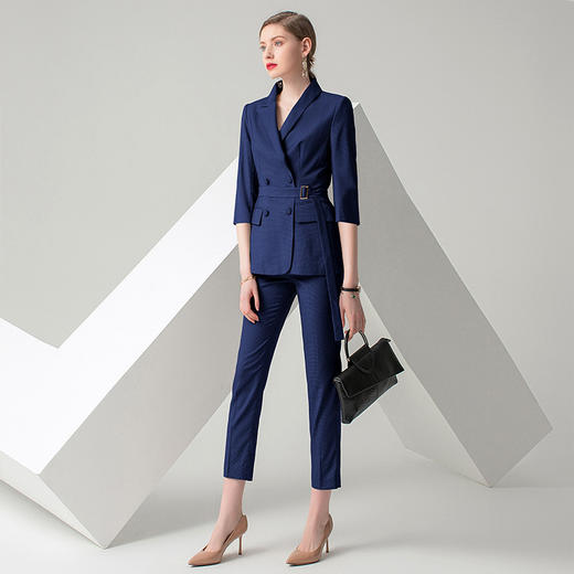 IWY/藏青色七分袖千鸟格时尚气质女神职场商务OL工作服高端职业西服套装女C10387+PS10310 商品图5