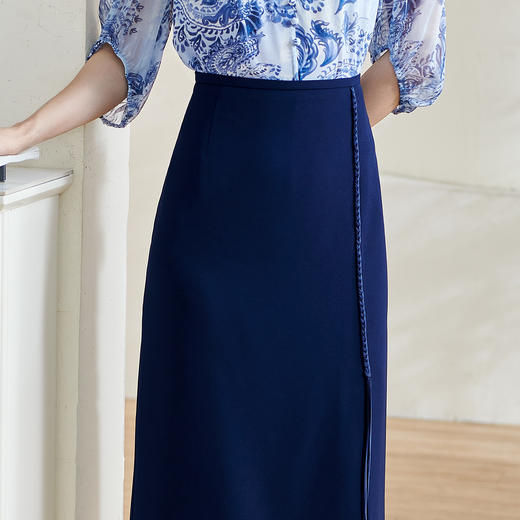 剩S/XL/XXL 米思阳2025秋夏季新款气质国风高腰直筒开叉一步裙半身裙0834 商品图4