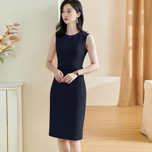 剩L/XL/XXL/S/M 米思阳2026春季新款优雅简约纯色连衣裙圆领无袖系带一步裙女2494 商品图1