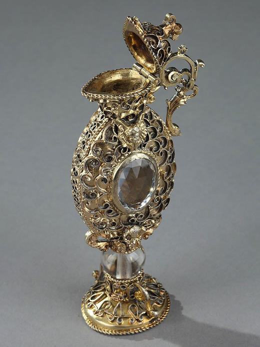 独角鹿西洋古董19世纪法国出品银鎏金精雕装饰水晶嗅盐瓶/香水瓶 商品图1