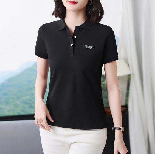 休闲时尚通勤风亮片Polo衫女2024夏季新款套头短袖T恤修身上衣 商品图1