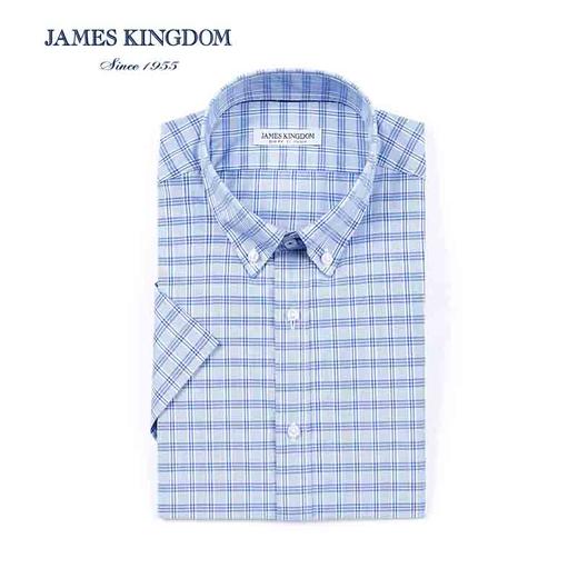 【格纹短袖  1件/99 2件/180 3件/258】占姆士夏季格纹衬衫男装休闲混纺半袖休闲短袖衬衣BA272M756 商品图0