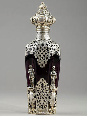 独角鹿西洋古董19 世纪中期法国出品哥特风格纯银精雕镶嵌紫水晶嗅盐瓶/香水瓶