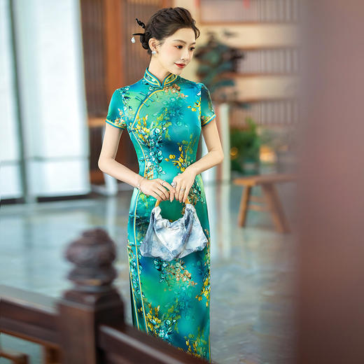 WXG 真丝旗袍日常宴席高端桑蚕丝连衣裙 商品图3