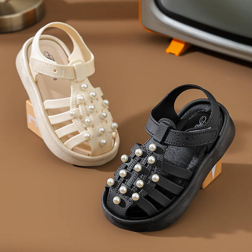 【时尚百搭 舒适防滑】女童凉鞋2024款儿童珍珠防滑软底宝宝女孩可爱公主外穿沙滩凉拖鞋 商品图2