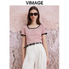 VIMAGE纬漫纪夏季新款百搭通勤方领撞色短款T恤上衣V2102711 商品缩略图0