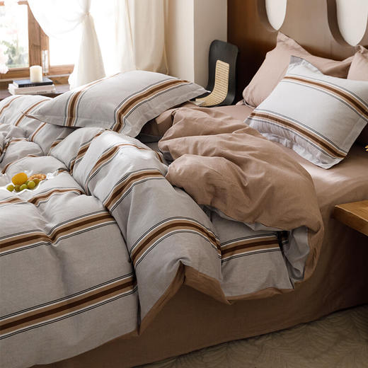 红秀世纺 全棉斜纹四件套（咖色醇香）HX2211-C002 商品图2
