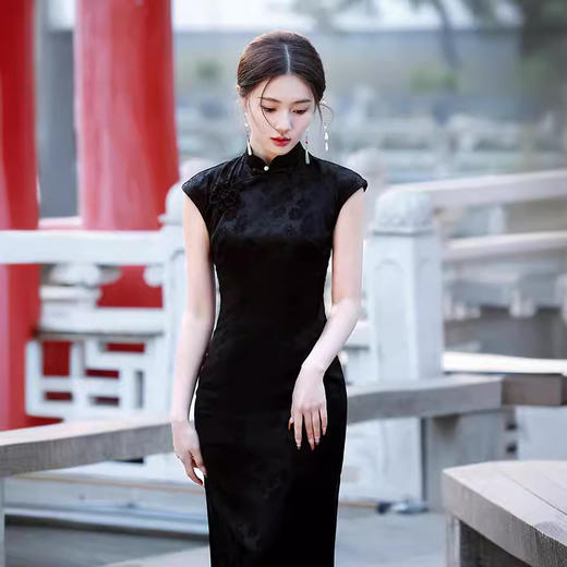 年轻款纯欲风黑色旗袍温婉优雅日常淑女范TX8305 商品图2