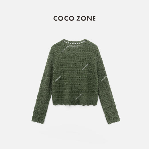 COCO ZONE2024圆领镂空长袖毛衣设计感百搭毛针织衫CC1A0585 商品图1