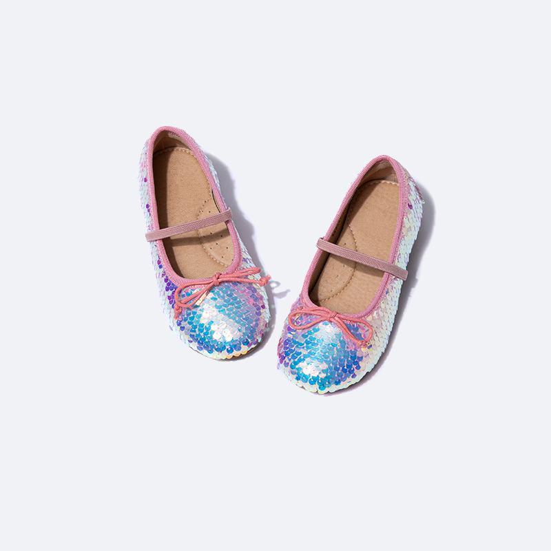 littletime女童公主鞋美人鱼软底单鞋走秀演出亮片平底芭蕾舞鞋