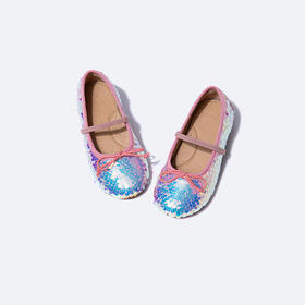 littletime女童公主鞋美人鱼软底单鞋走秀演出亮片平底芭蕾舞鞋