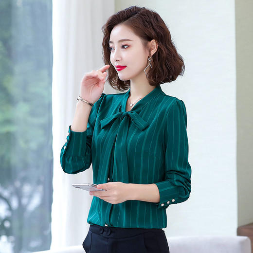 蝴蝶结衬衫，春秋款复古条纹衬衣TR-6006 商品图2