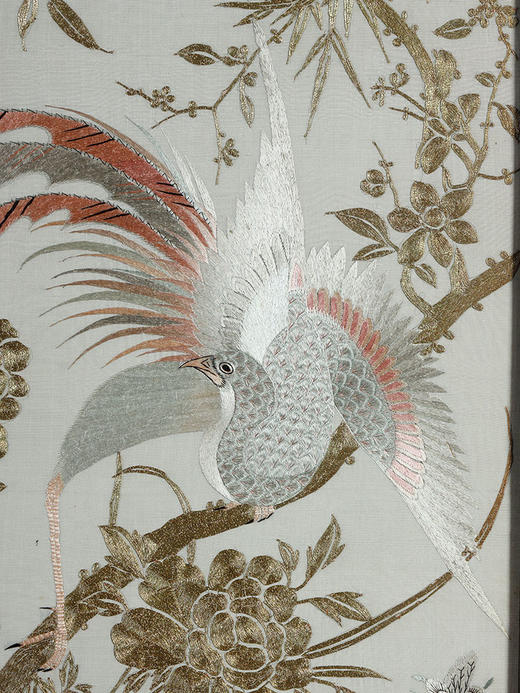 独角鹿西洋古董19世纪中国出品传统「五伦图」主题白缎地粤绣屏风 商品图5