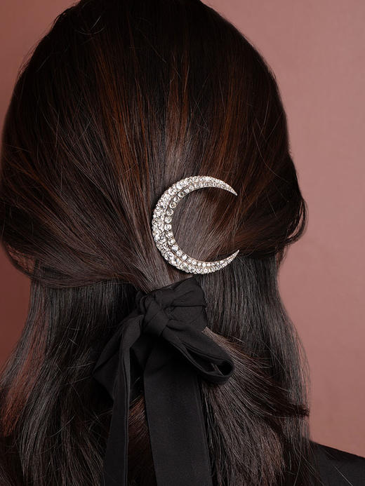 独角鹿西洋古董19世纪末欧洲出品18K黄金镶嵌钻石新月造型胸针/发钗 商品图1