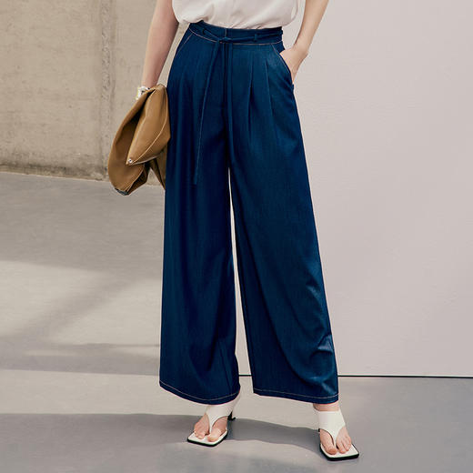 EITIE爱特爱新款通勤宽松高腰阔腿直筒显瘦裤子7405107 商品图3