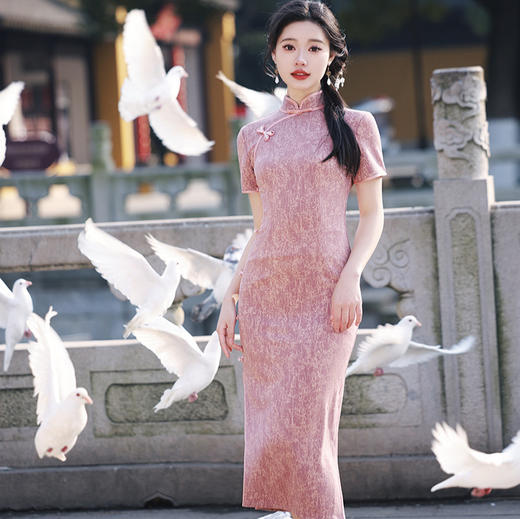 少女新中式日常旗袍粉色素雅中国风改良年轻款TX8380 商品图0