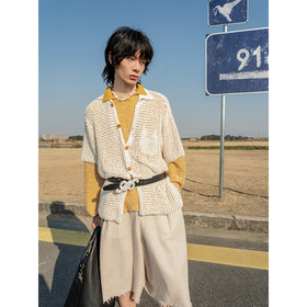 GOODBAI 916 镂空毛织宽松短袖开衫